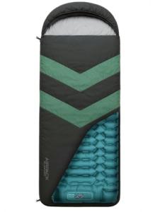 Rangland Sleeping Bag with Built-in Pad (AirPack Sleeper) - All-in-One Inflatable Sleeping Pad and Zip-Up Blanket for Camping with Built-in Foot Pump (Black/Green) 210x80cm