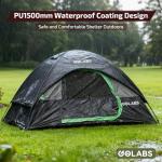 Golabs CT1 2 Person Camping Tent, Easy Set Up in 3 Mins, PU1500mm Waterproof w/Mesh Top & Door with Ventilation, Lightweight 4.4lbs Portable Family Tent with Carry Bag &Interior Storage Pockets &Hook