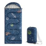 Wake In Cloud - Kids Sleeping Bag for Boys Toddlers, Camping in Warm Cold Weather, Backpacking Lightweight Compact Outdoor Liner for 3 Seasons Summer Spring Fall, Space Galaxy Navy