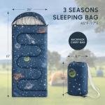 Wake In Cloud - Kids Sleeping Bag for Boys Toddlers, Camping in Warm Cold Weather, Backpacking Lightweight Compact Outdoor Liner for 3 Seasons Summer Spring Fall, Space Galaxy Navy