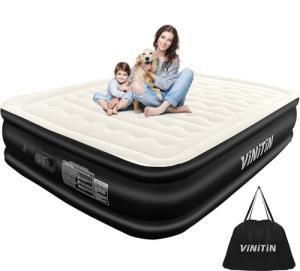Vinitin Air Mattress Queen with Built in Pump, 18" Elevated Inflatable Blow Up Mattress with Self-Inflation/Deflation, Soft Flocked Top Air Bed for Guest, Home,Camping, 80x60x18in, Max 660lb, Black