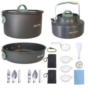 MEETSUN Portable Camping Pots and Pans Set,Aluminium Camping Cooking Set with Heat-Resistant Handles,Foldable Design,Quick-Clean Camping Cookware Set for Backpacking, Hiking,Survival,Emergency