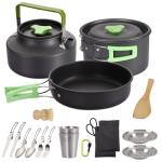 PELLOR Camping Cookware Set, 17pcs Portable Camping Mess Kit with Non-Stick Aluminum Pots, Pans Set and Folding Fork, Lightweight Backpacking Camping Gear for Outdoor/Camping/Picnic/Hiking