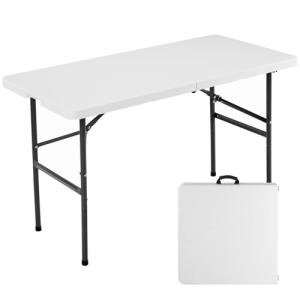 Sweetcrispy 4ft Plastic Folding Table Outdoor Indoor Heavy Duty Portable Desk with Carrying Handle for Camping Picnic Party