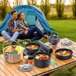 PELLOR Camping Cookware Set, 17pcs Portable Camping Mess Kit with Non-Stick Aluminum Pots, Pans Set and Folding Fork, Lightweight Backpacking Camping Gear for Outdoor/Camping/Picnic/Hiking