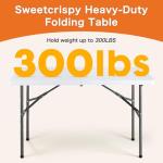 Sweetcrispy 4ft Plastic Folding Table Outdoor Indoor Heavy Duty Portable Desk with Carrying Handle for Camping Picnic Party