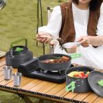 PELLOR Camping Cookware Set, 17pcs Portable Camping Mess Kit with Non-Stick Aluminum Pots, Pans Set and Folding Fork, Lightweight Backpacking Camping Gear for Outdoor/Camping/Picnic/Hiking