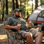 Overmont Oversized XL Camping Chair for Adults - 400lbs Support Heavy-Duty Padded Folding Chair with Side Pocket Cup Holder Cooling Bag for Outdoor Sports Garden Beach Fishing Lawn Khaki