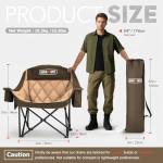 Overmont Oversized XL Camping Chair for Adults - 400lbs Support Heavy-Duty Padded Folding Chair with Side Pocket Cup Holder Cooling Bag for Outdoor Sports Garden Beach Fishing Lawn Khaki