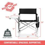 PICNIC TIME Sports Chair with Side Table, Outdoor Foldable Padded Adult Camping Chairs with Cup and Accessory Panel for Lawn, Beach, & Sports Use for Adults, up to 300-lbs Capacity, (Black)