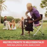 PICNIC TIME Sports Chair with Side Table, Outdoor Foldable Padded Adult Camping Chairs with Cup and Accessory Panel for Lawn, Beach, & Sports Use for Adults, up to 300-lbs Capacity, (Black)