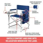 PICNIC TIME Sports Chair with Side Table, Outdoor Foldable Padded Adult Camping Chairs with Cup and Accessory Panel for Lawn, Beach, & Sports Use for Adults, up to 300-lbs Capacity, (Black)