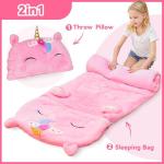 iPlay, iLearn Kids Unicorn Sleeping Bag, Toddler Girl Nap Mat, Plush Animal Slumber Bag 2 In 1 Pink Pillow Daycare Preschool Kindergarten Birthday Gift Travel Sleepover 3 4 5 6 7 8 10 12 Yr Child Teen