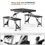 VINGLI 4Ft Portable Folding Picnic Table Camping Table Foldable Set with 4 Seats with Umbrella Hole Suitcase Card Table-220 Lbs Support Aluminum Frame, Plastic RV Tabletop for Yard, Travel