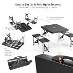 VINGLI 4Ft Portable Folding Picnic Table Camping Table Foldable Set with 4 Seats with Umbrella Hole Suitcase Card Table-220 Lbs Support Aluminum Frame, Plastic RV Tabletop for Yard, Travel