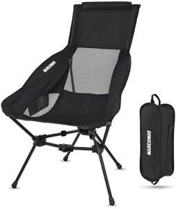 MARCHWAY Lightweight Folding High Back Camping Chair with Head Support, Stable Portable Compact for Outdoor Camp, Travel, Beach, Picnic, Festival, Hiking, Backpacking (Highback Black)
