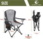 ALPHA CAMP Oversized Camping Folding Chair Heavy Duty Steel Frame Support 350 LBS Collapsible Arm Chair with Cup Holder Quad Lumbar Back Chair Portable for Outdoor/Indoor