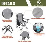 ALPHA CAMP Oversized Camping Folding Chair Heavy Duty Steel Frame Support 350 LBS Collapsible Arm Chair with Cup Holder Quad Lumbar Back Chair Portable for Outdoor/Indoor