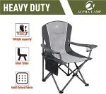 ALPHA CAMP Oversized Camping Folding Chair Heavy Duty Steel Frame Support 350 LBS Collapsible Arm Chair with Cup Holder Quad Lumbar Back Chair Portable for Outdoor/Indoor