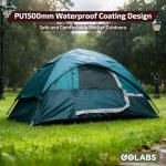 Golabs CT1 2 Person Camping Tent, Easy Set Up in 3 Mins, PU1500mm Waterproof w/Mesh Top & Door with Ventilation, Lightweight 4.4lbs Portable Family Tent with Carry Bag &Interior Storage Pockets &Hook