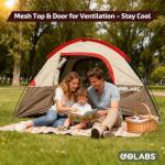 Golabs CT1 2 Person Camping Tent, Easy Set Up in 3 Mins, PU1500mm Waterproof w/Mesh Top & Door with Ventilation, Lightweight 4.4lbs Portable Family Tent with Carry Bag &Interior Storage Pockets &Hook