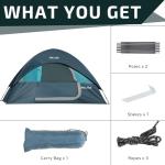 Golabs CT1 2 Person Camping Tent, Easy Set Up in 3 Mins, PU1500mm Waterproof w/Mesh Top & Door with Ventilation, Lightweight 4.4lbs Portable Family Tent with Carry Bag &Interior Storage Pockets &Hook