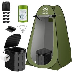 Portable Toilet Kit for Adults, Camping Toilet with Pop-Up Privacy Tent and Poo Gel Toilet Bags, Washable Portable Outdoor Showers Changing Rooms