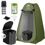 Portable Toilet Kit for Adults, Camping Toilet with Pop-Up Privacy Tent and Poo Gel Toilet Bags, Washable Portable Outdoor Showers Changing Rooms