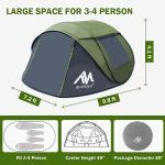 4 Person Pop Up Tents for Camping - AYAMAYA Waterproof Instant Family Tents with Skylight & Removable Rainfly, Upgraded Large Size with 2 Doors -Automatic Easy Setup Beach Tent with Poles