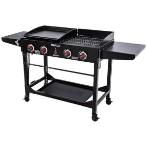 Royal Gourmet GD402 4-Burner Propane Gas Grill and Griddle Combo with Foldable Legs, 48,000 BTUs, Portable Griddle Grill Combo for Outdoor Cooking While Camping or Tailgating, Black