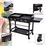 Royal Gourmet GD402 4-Burner Propane Gas Grill and Griddle Combo with Foldable Legs, 48,000 BTUs, Portable Griddle Grill Combo for Outdoor Cooking While Camping or Tailgating, Black