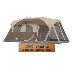 Coleman 6-Person WeatherMaster Camping Tent with Screened Porch, Weatherproof Tent with Screen Room, Rainfly & Carry Bag Included, Made Without PFAS Chemicals