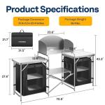 VIVOHOME Folding Camping Kitchen Station Table with Storage Organizer, 2 Side Tables, Stainless Steel Windscreen, Outdoor Portable Cook Station for BBQ, Picnics