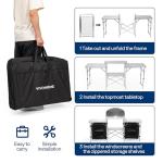 VIVOHOME Folding Camping Kitchen Station Table with Storage Organizer, 2 Side Tables, Stainless Steel Windscreen, Outdoor Portable Cook Station for BBQ, Picnics