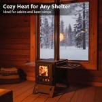 Portable Wood Burning Tent Stove for Camping & Hunting, Hot Tent Wood Stove for Outdoor Cooking & Heating, Foldable Legs & 5 Stainless Steel Chimney Pipes, Drying Rack & Gloves Included