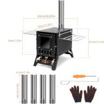 Portable Wood Burning Tent Stove for Camping & Hunting, Hot Tent Wood Stove for Outdoor Cooking & Heating, Foldable Legs & 5 Stainless Steel Chimney Pipes, Drying Rack & Gloves Included