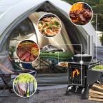 Portable Wood Burning Tent Stove for Camping & Hunting, Hot Tent Wood Stove for Outdoor Cooking & Heating, Foldable Legs & 5 Stainless Steel Chimney Pipes, Drying Rack & Gloves Included