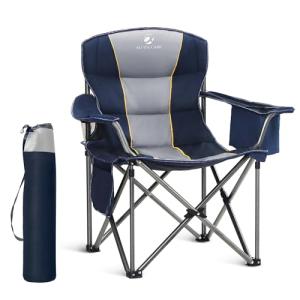 LET'S CAMP Folding Camping Chair Oversized Heavy Duty Padded Outdoor Chair with Cup Holder Storage and Cooler Bag, 450 LBS Weight Capacity, Thicken 600D Oxford