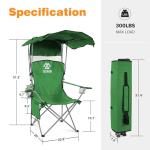 Elevon Camping Chair, Oversized Folding Chair with Canopy, Portable Outdoor Chair with Arms, Cup Holder and Carry Bag for Camping, Fishing, Beach, and Sports, Jaspe