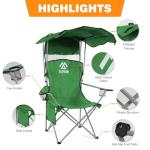 Elevon Camping Chair, Oversized Folding Chair with Canopy, Portable Outdoor Chair with Arms, Cup Holder and Carry Bag for Camping, Fishing, Beach, and Sports, Jaspe