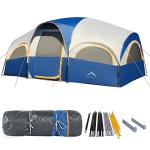 GoHimal 8 Person Tent for Camping, Waterproof Windproof Family Tent with Rainfly, Divided Curtain Design for Privacy Space, Portable with Carry Bag