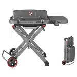 FEASTO Portable Propane Gas Grill with Folding Cart & 13000 BTUs Burner, 360 Sq. In. Cast Iron Cooking Grates, Side Table, 8" Wheels, Stainless Grease Tray for Outdoor BBQ, Camping & Tailgating, Grey
