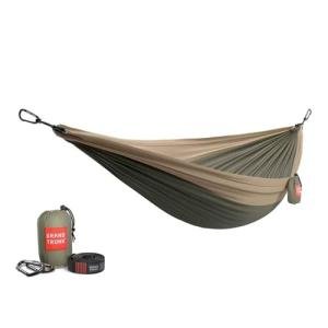 Grand Trunk Double Deluxe Parachute Nylon Hammock - 500lb Capacity Camping Hammock, 10.5x6.5ft, Lightweight & Durable (Olive Green/Khaki)