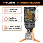 Jetboil Flash 1.0L Portable Fast Boil Stove for Camping and Backpacking with 1-Step Auto Ignition, New for 2025, Propane/Isobutane Burner with Cooking Cup, Dark Camo