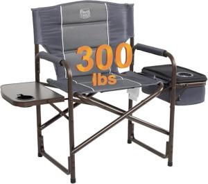 TIMBER RIDGE Lightweight Camping Chair, Portable Laurel Director's Chair with Foldable Side Table, Cooler Bag & Mesh Pocket, Compact Outdoor Folding Lawn Chair, Supports 300lbs, Grey
