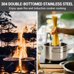 KingCamp Camping Cookware Set, 304 Stainless Steel Campfire Cooking Pots Pan and Kettle with Travel Tote Bag for Camping Outdoor Kitchen Cooking Picnic for 4-6