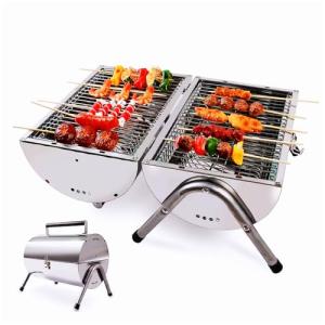 Upgraded Rust-Resistant Premium Stainless Steel Portable Charcoal Grill, Dual Large Grilling Zones,Easy-to-Assemble Outdoor Small Grill for Backyard,Patio,Travel&Camping,Foldable Tailgate Compact BBQ