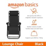 Amazon Basics Outdoor Textilene Adjustable Zero Gravity Folding Reclining Lounge Chair with Pillow, 26", Black