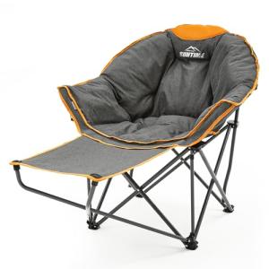 OUTDOOR LIVING SUNTIME Oversized Padded Comfy Camping Chair with Removable Footrest，Weight Capacity 250 LBS, Heavy Duty Moon Round Leisure Folding Chair for Camping, Hiking, Carry Bag, Orange