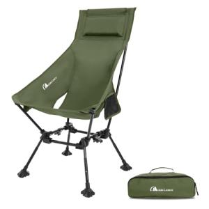MOON LENCE High Back Folding Camping Chairs, Adjustable Height Beach Chair with Anti-Sinking Feet & Widened Seat (Green)